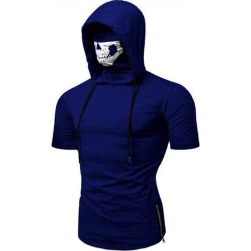 2021 Summer New Arrival Plus Size Elastic Fitness Simple Solid Color Skull Mask Men Hooded Short-sleeved T-shirt Free Shipping