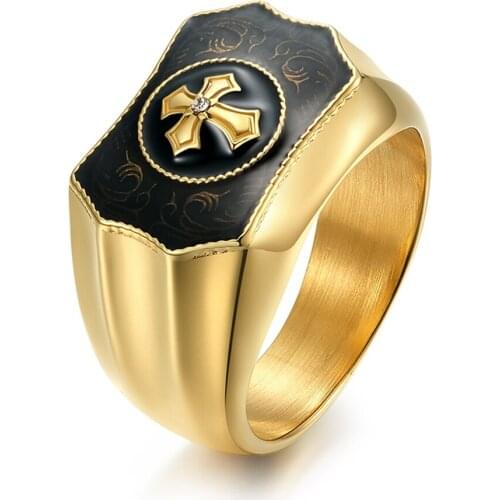 Cross Rings for Men Big Large Gold-color Stainless Steel Fashion Jewelry anel masculino de formatura Retro Jewelry Hot Sale