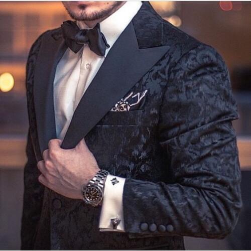Latest Coat Pant Designs Black Pattern Men Suit Formal Slim Fit 2 Piece Tuxedo Skinny Blazer Custom Suits Masculino Jacket+Pant