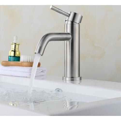 New Arrival Hot and Cold Water Mixer Brushed 304 Stainless Steel Deck Mounted Sink Basin Faucet Bathroom Basin Tap Bath Sink Tap