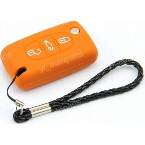 Orange Silicone Case Cover Fit For Peugeot 107 207 307 406 407 607 Flip Key PUT3OR