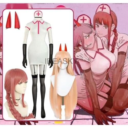 ChainsawMan Makima Chainsaw Man Cosplay Anime Sexy Power Nurse Uniform Cosplay Costume horns wig Women Carnival Halloween Outfit