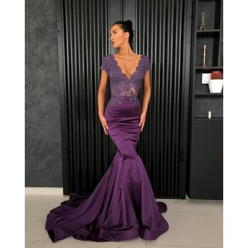 See Through Muslim Evening Dresses Mermaid V-neck Cap Sleeves Lace Beade Islamic Dubai Saudi Arabic Long Evening Gown Prom