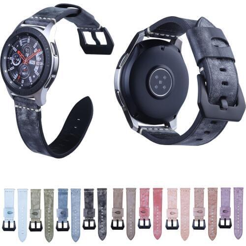 22mm Oil Wax Genuine Leather Strap For Samsung Galaxy Watch 46mm Band Gear S3 Retro Leather Bracelet For Huawei Watch GT Straps