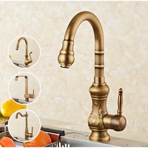 Antique Brushed Brass Kitchen Sink Faucets 360 Degree Swivel Brass Porcelain Mixer Tap Crane Torneira Cozinha Kitchen Faucet