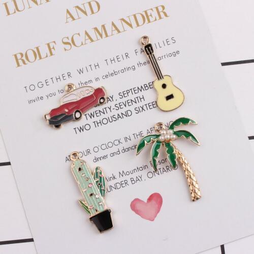 Old Car Guitar Pearl Coconut Palm Cactus Pendant Charms DIY Accessories Personalized Handmade Necklace Keychains Earrings 10PCS