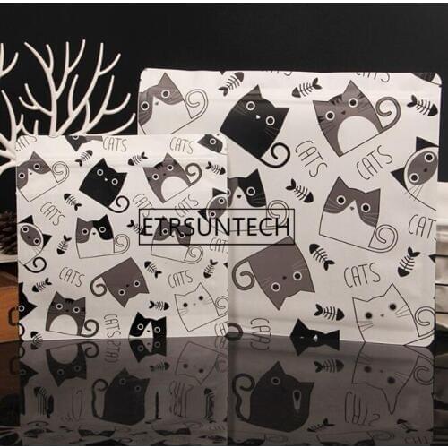 Cartoon Cat Packaging Bag White Kraft Paper Window Clothing Zipper Self Seal Kids Underwear Clothes Packing Pouch 300pcs