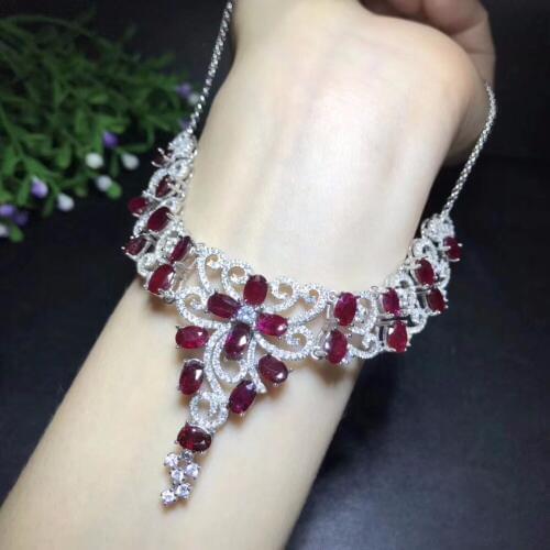 Uloveido Tested Natural Ruby Necklace Women, 925 Sterling Silver, S925 Wedding Fine Jewelry, 4*6mm Velvet Box Certificate FN178