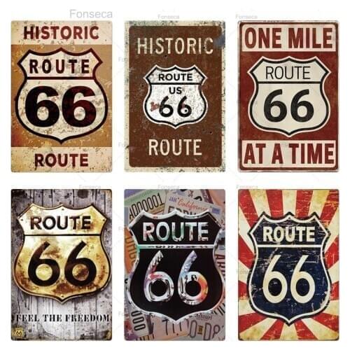Route 66 Vintage Tin Sign Shabby Chic Style Metal Plaque Retro Decorative Iron Poster For The Garage Bar Man Cave Wall Decor