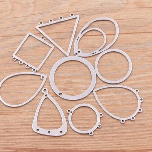 10PCS 9 Styles 316 Stainless Steel Geometry Metal Stamping Blanks DIY Porous Connector Pendant Necklace Earring Accessories