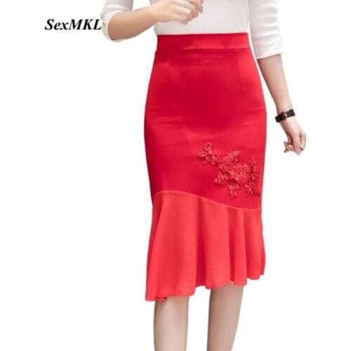 Faldas Mujer Moda 2020 Plus Size Black Skirts Womens High Waist Skirt Ruffles Office Sexy Korean Slim Women Red Skirt Jupe Femme