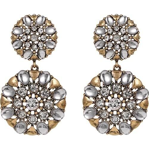 ZHINI Bohomia Enthic Geometric Circle Dangle Earrings for Women Vintage Simple Rhinestones Drop Female Earrings Jewelry brincos