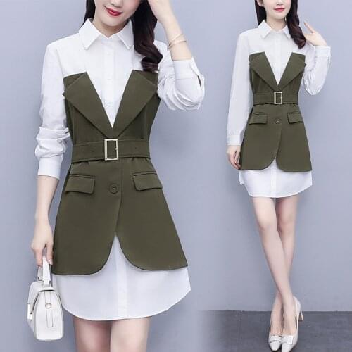 Womens Autumn Patchwork Fashion Dress Business Office Ladies Work Wear Party Long Sleeves Birthday Slim Casual Dresses Clothes