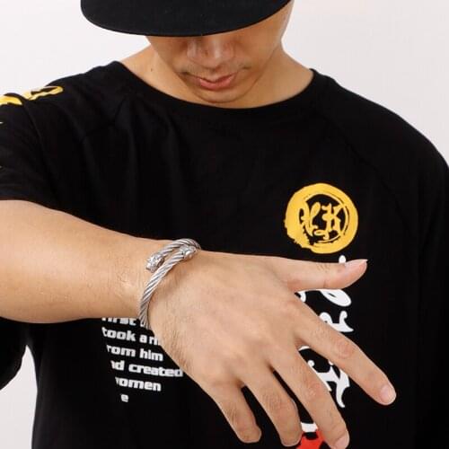 Gold/black 316L Stainless Steel Wire Chain bracelet Bangle biker skull end jewelry for mens hip-hop