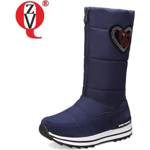 ZVQ Snow Boots 2020 Winter Warm Plush Inside Fashion Woman Shoes Round Toe Platform Wedges Mid Calf Boots Zipper Footwear 31-43
