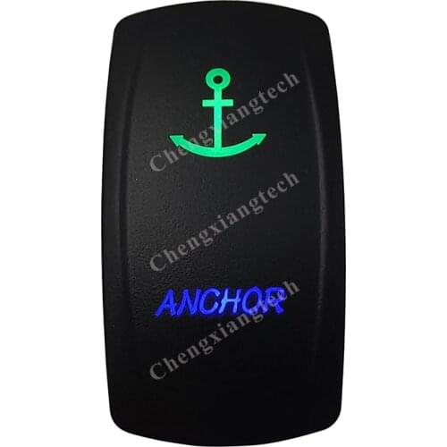 12V 24V Marine Car Boat Truck RV ANCHOR Rocker Switch SPST, 5 Pins ON-OFF, Green & Blue Led Push Switch for Carling Waterproof