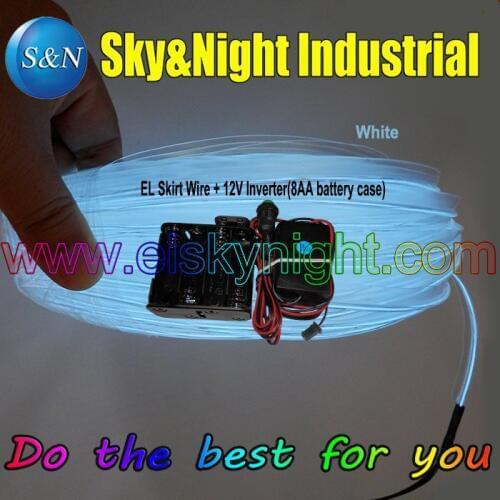 2017 Hot Item White-10M EL Wire/EL Welt Wire/EL Skirt Wire-Kelly With 8AA Inverter +Free Shipping