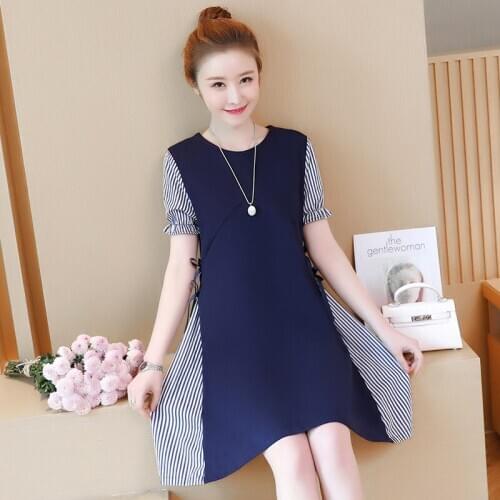 2020 Pregnant Dress Summer Style Plus Size Maternity Clothing Short Striped Boat Neck Ruffles Elegant Maternity Clothes