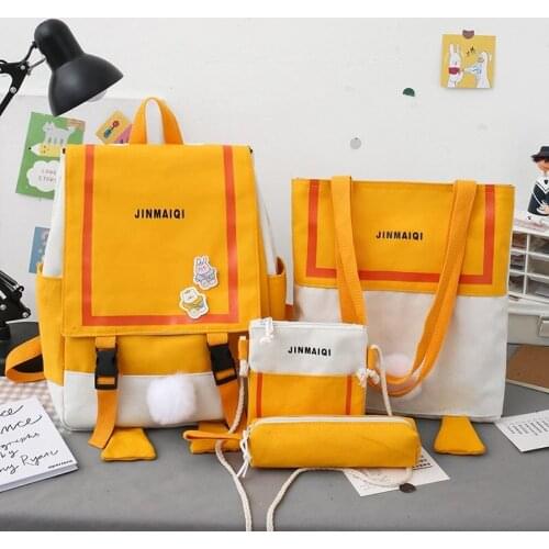 2021 4Pcs/set Canvas School Backpacks Women Lovely School Bags for Teenage Girls Bookbags Students Travel Shoulder Bags Female50