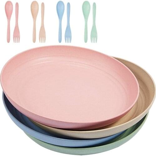 4 Pcs Wheat Straw Plates,10in Family Dinner Plates ,Dishwasher Microwave Safe,for Kids Adult,for Salad,Pasta,Steak,Fruit