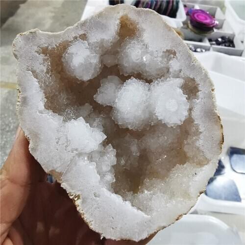50MM Natural white Agate Geode Slice Quartz Crystal Cluster Minerals Reiki Healing Specimen Home Decoration