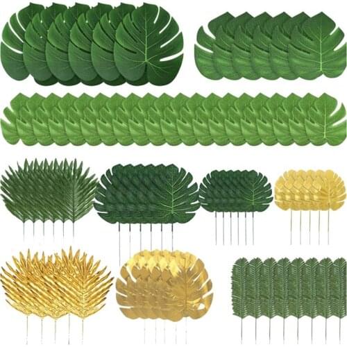 72 Pcs Artificial Palm Tropical Leaves Jungle Leaves Decorations for Beach Baby Shower Wedding Birthday Decorations