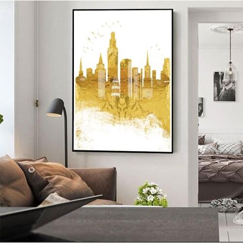 Abstract Golden City Landscape Canvas Paintings Modern Art Wall Posters And Prints Canvas Art Pictures For Living Room Wall