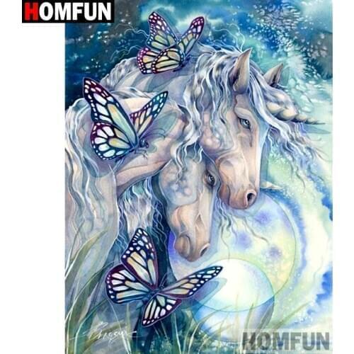 HOMFUN Full Square/Round Drill 5D DIY Diamond Painting "Horse butterflyl" Embroidery Cross Stitch 5D Home Decor Gift A09166