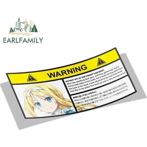 EARLFAMILY 13cm x 7.5cm Car Sticker for Alice Zuberg Sword Art Online Warning Slap Sticker Anime Vinyl JDM Rear Windshield Decal