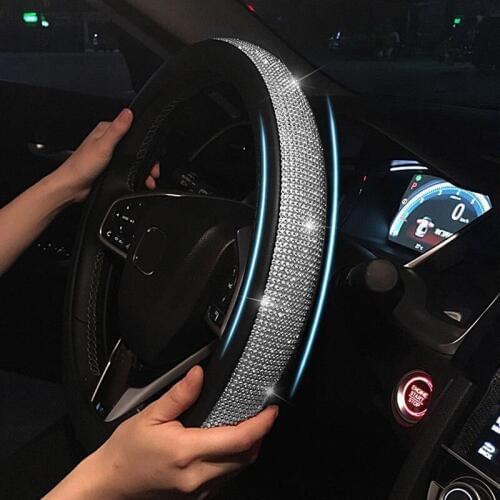 Car crystal rhinestone leather steering wheel cap steering wheel cover car interior accessories female girl