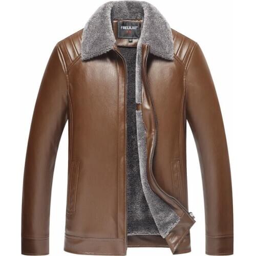 Plus velvet mens leather jacket motorcycle coat men jackets Middle-aged clothes lapel jaqueta de couro fashion autumn winter