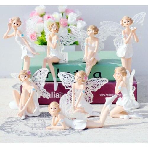 White Angel Flying Flower Fairy Garden Miniature Figurines Ornaments For Kids Bedroom Birthday Gifts DIY Home Decor Accessories