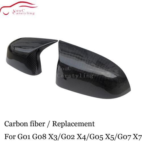 Carbon Fiber side Mirror Cover Rear View Mirror Caps for BMW G01 G08 X3 G02 X4 G05 X5 G07 X7 2018 + Replacement Mirror Cover