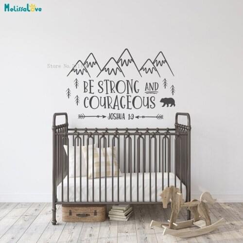 Be Strong And Courageous Baby Nursery Wall Decal Explorer Nursery Décor Arrows Mountains Bear Forest Kids Room Sticker YT4321