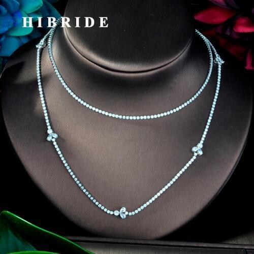 HIBRIDE European Fashion AAA Cubic Zircon Pendant Long Link Sweater Chain Necklace For Women Wedding Accessories N-786
