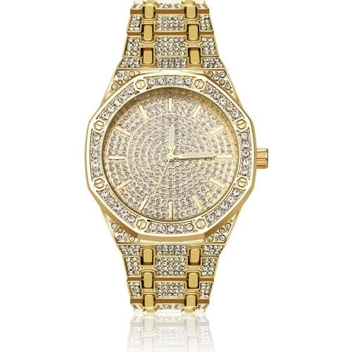 GUCY Luxury Brand ICED OUT Watch Quartz Gold HIP HOP Wrist Watches With Micropave CZ Stainless Steel Wristband