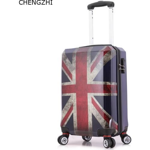 CHENGZHI 24"inch Personality British Style Rolling Luggage Spinner Women Cabin Suitcase Wheels Men Carry On Trolley Travel Case