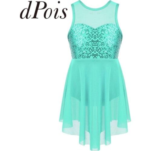 Kids Dancewear Girls Sequins Lyrical Dance Costume Childrens Sleeveless Gymnastics Leotars Ballet Dress Elegant Girls Dress