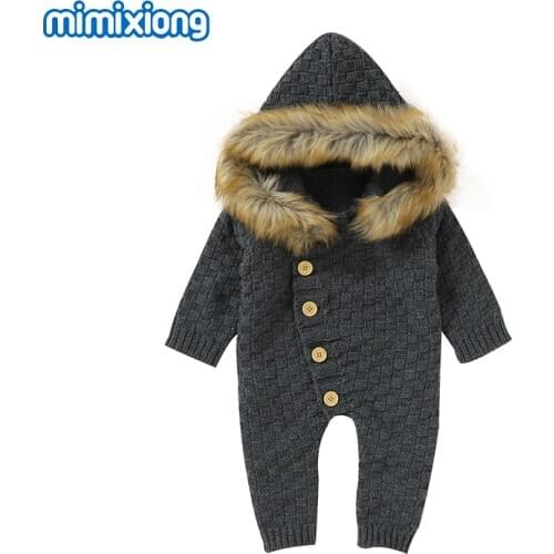Baby Rompers Winter Thick Warm Knitted Newborn Infant Boy Girl Jumpsuits Clothes Autumn Hooded Long Sleeve Toddler Kids Playsuit