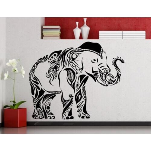 INidan Mehndi Style Elephant Wall Sticker Waterproof Home Bedroom Art Decorative Wall Mural Yoga Namaste Vinyl Decals D-261