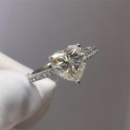 100% Real 18K White Gold Excellent Cut Diamond Test Passed 2 Carat 8*8mm D Color Heart Moissanite Wedding Ring Female Jewelry