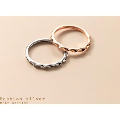Real 925 Sterling Silver Rings for Women Teen Girls Adjustable Twisted Simple Korean Fashion Thin Minimalist Jewelry