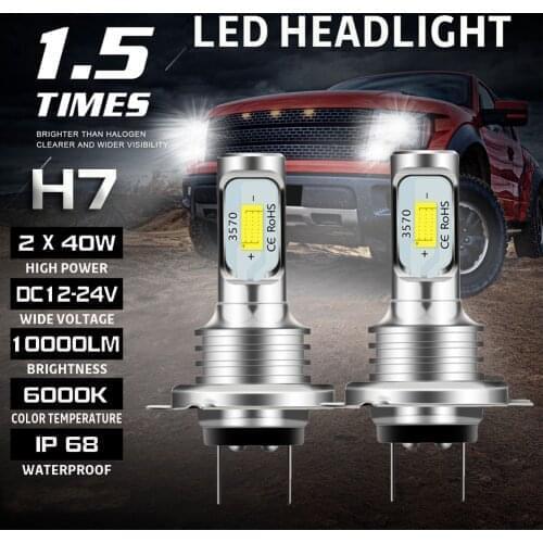 2PC 10000LM 6000K 80W H7 CSP 3570 LED Chips Headlight Kit Hi Or Lo Beam Bulbs White IP68 Waterproof Canbus Headlight, Fog Light