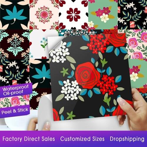 Colorful Flowers Pattern Floor Tiles Wall Sticker Kitchen Drawer Desktop Home Decor Wall Decals Waterproof Removable Art Mural