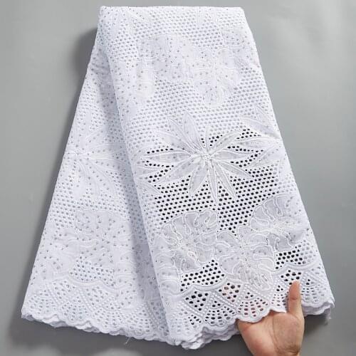 SJD LACE White African Cotton Lace Fabric Swiss Cotton 100% Voile Fabric Embroidery Sweing Fabric For Women Dresses Party A 2496