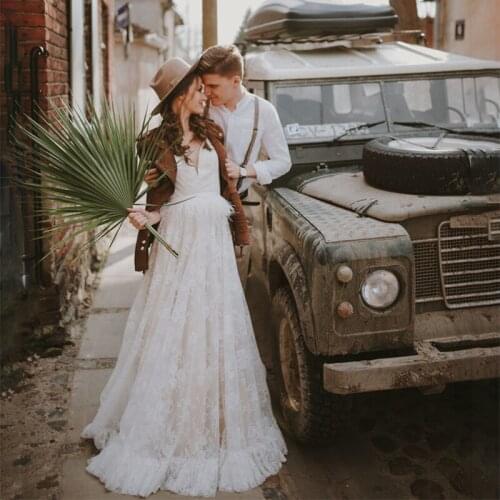 V Neck Lace Appliques Sashes Big Bow Backless A Line Wedding Dress Bridal Gown Vestido De Noiva robes de mariées