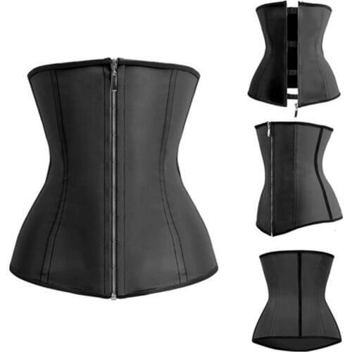 Latex Waist Trainer Black Corsets Bustiers Rubber Latex Corsets And Bustier Zipper Fitness Underbust Corset M1303