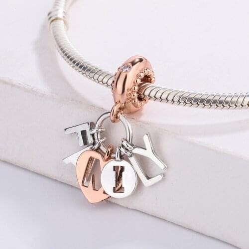 Fashion 925 Sterling Silver Family Charm Pendant Gold Letter Pendant Charm Bracelet DIY Jewelry Making For Original Pandora