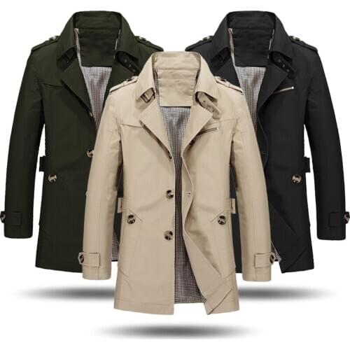 2020 Autumn Mens New Business Casual Jacket Long Windbreaker Jacket Cotton Jackets Male Fashion Long Trench Coat Men Overcoat