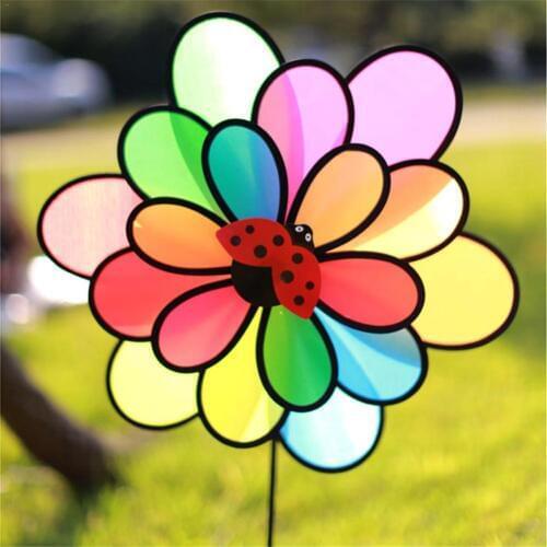 2019 New Arrivials Colorful Rainbow Dazy Triple Wheel Flower Spinner Wind Windmill Garden Yard Outdoor Decor Kids Toys